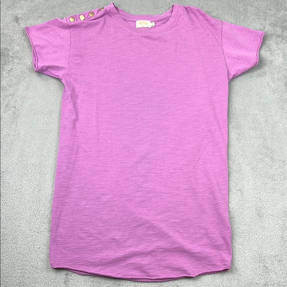 Nation S 100% Cotton Purple‎ Pink Short Sleeve Tee Shirt Dress